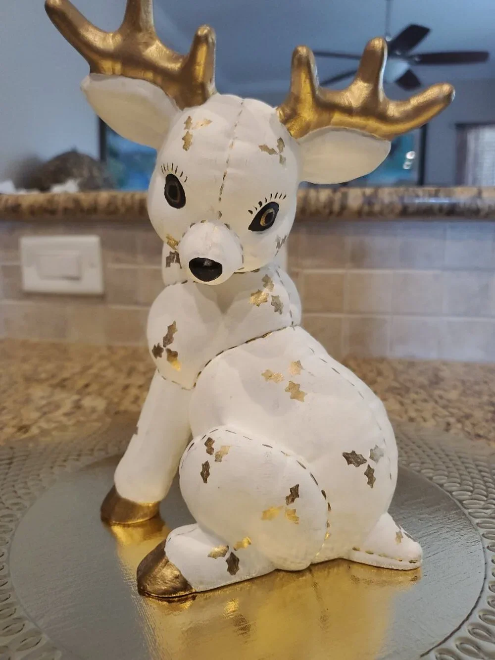 L@@K Adorable Ceramic Holiday Reindeer Figurine Hand Painted